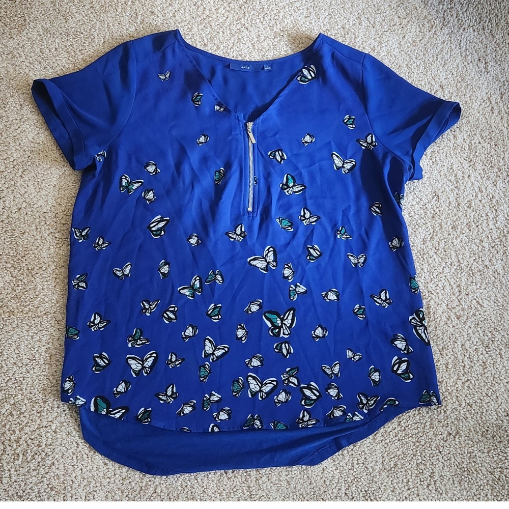 Blue Butterfly Print Women's Top